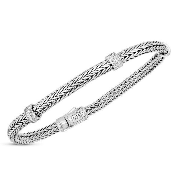 Sterling Silver and White Topaz Mini Woven Bracelet - Picture 2 of 11